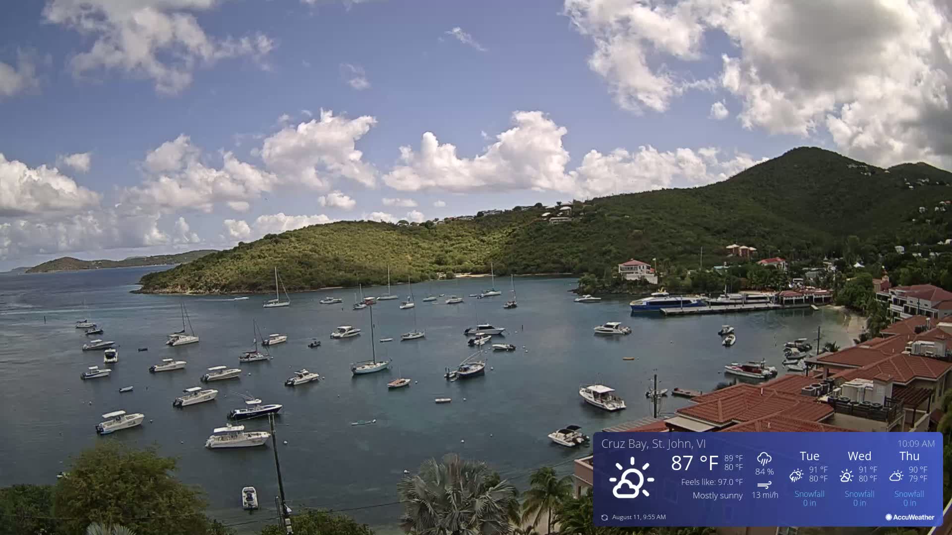 St. John, Cruz Bay Skyline Live Cam - Cruz Bay, St. John, United States Virgin Islands, USA