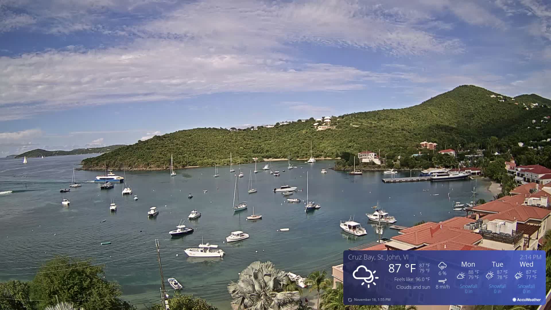 St. John, Cruz Bay Skyline Live Cam - Cruz Bay, St. John, United States Virgin Islands, USA