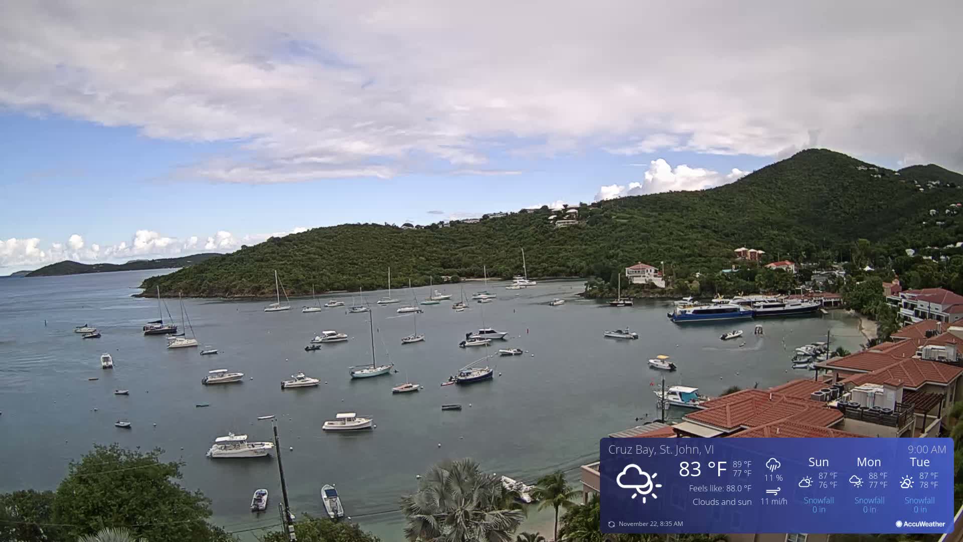 St. John, Cruz Bay Skyline Live Cam - Cruz Bay, St. John, United States Virgin Islands, USA