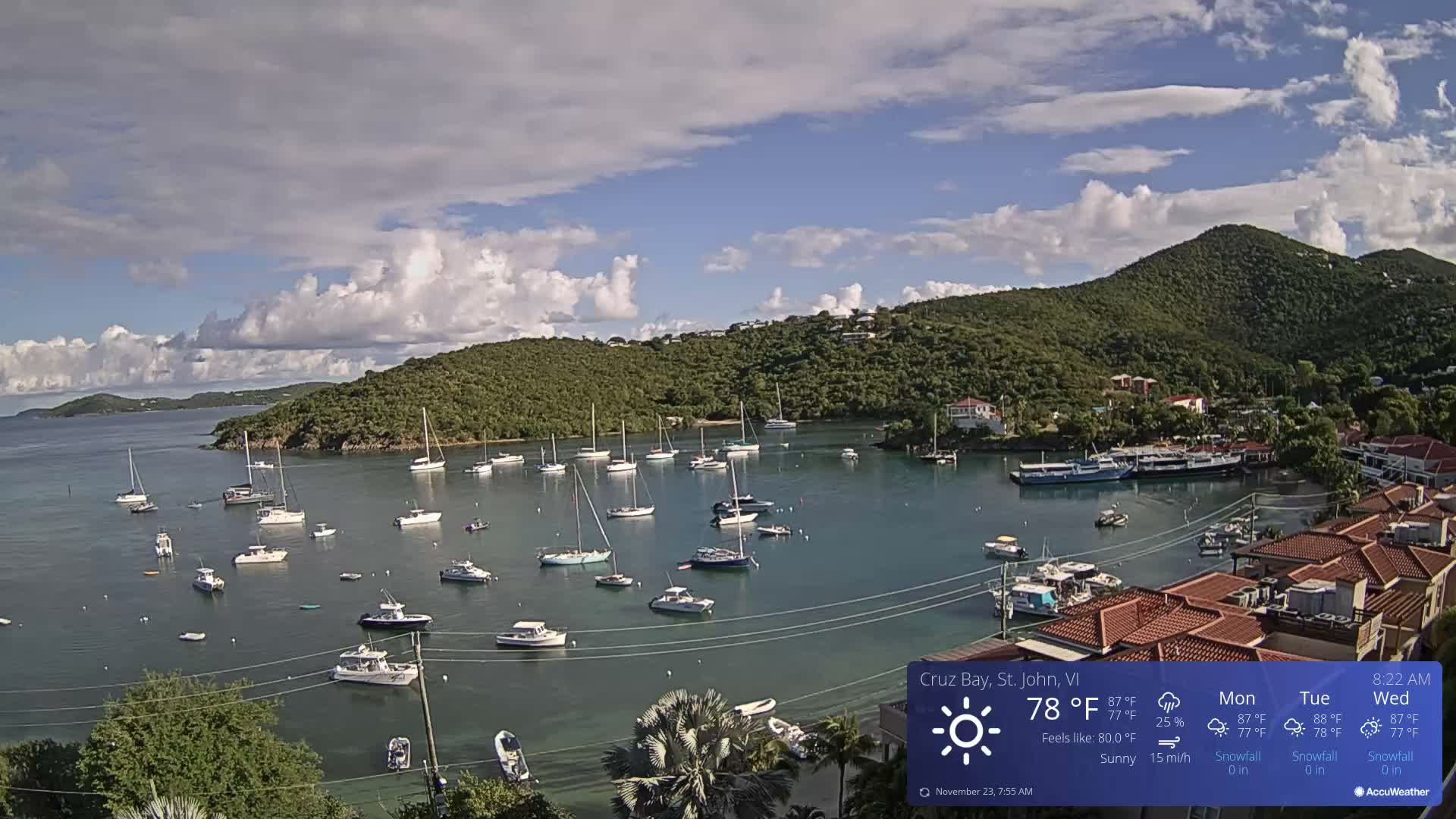 St. John, Cruz Bay Skyline Live Cam - Cruz Bay, St. John, United States Virgin Islands, USA