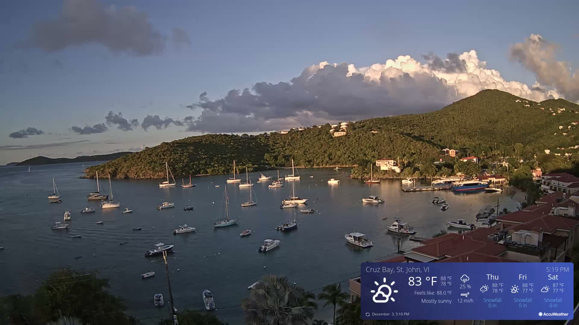 St. John, Cruz Bay Skyline Live Cam - Cruz Bay, St. John, United States Virgin Islands, USA