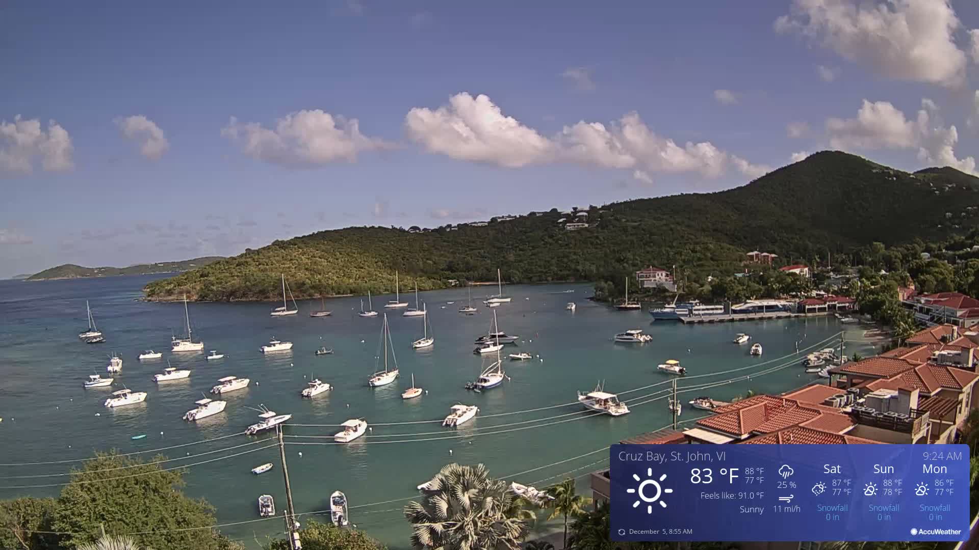 St. John, Cruz Bay Skyline Live Cam - Cruz Bay, St. John, United States Virgin Islands, USA