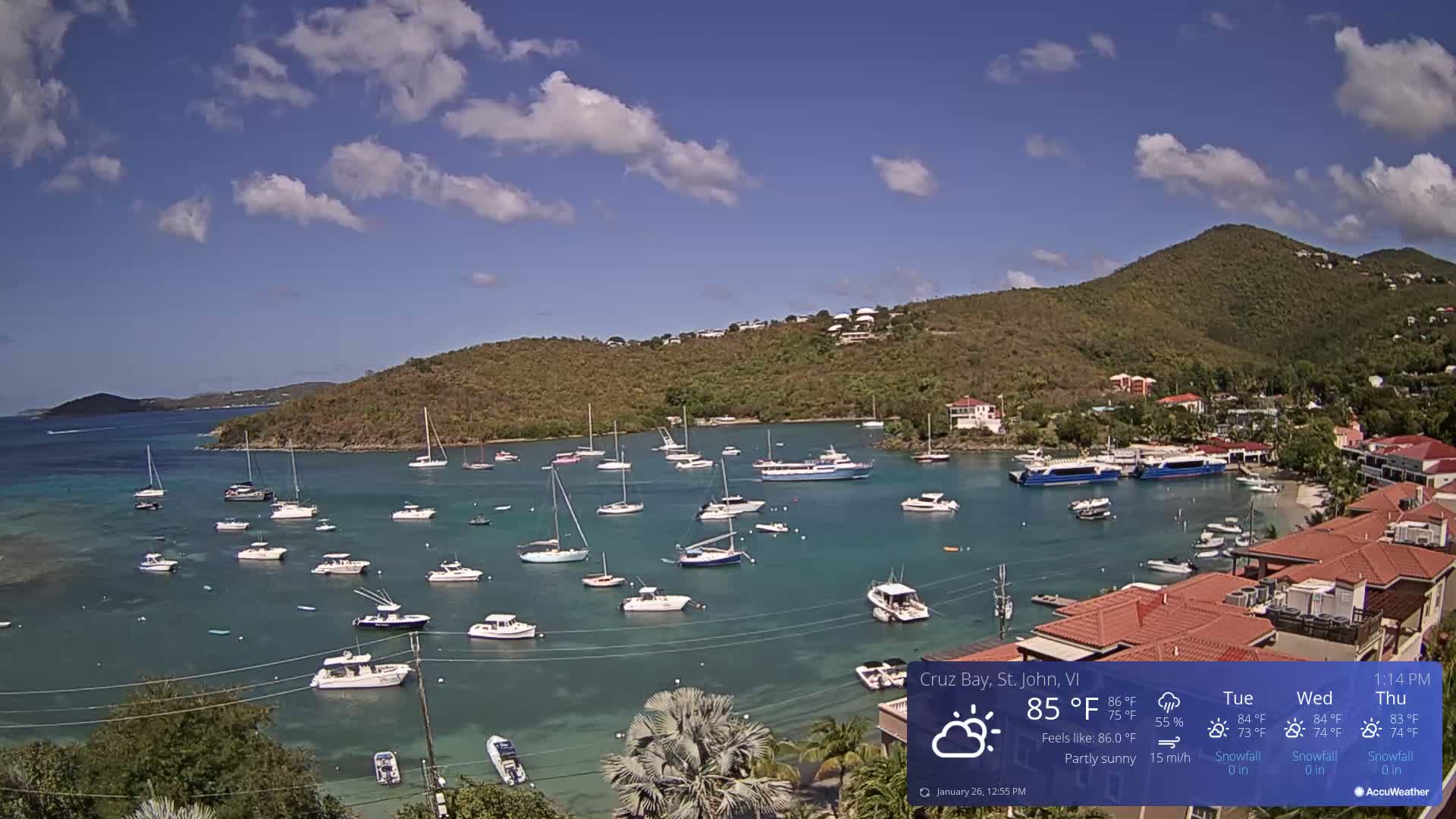 St. John, Cruz Bay Skyline Live Cam - Cruz Bay, St. John, United States Virgin Islands, USA