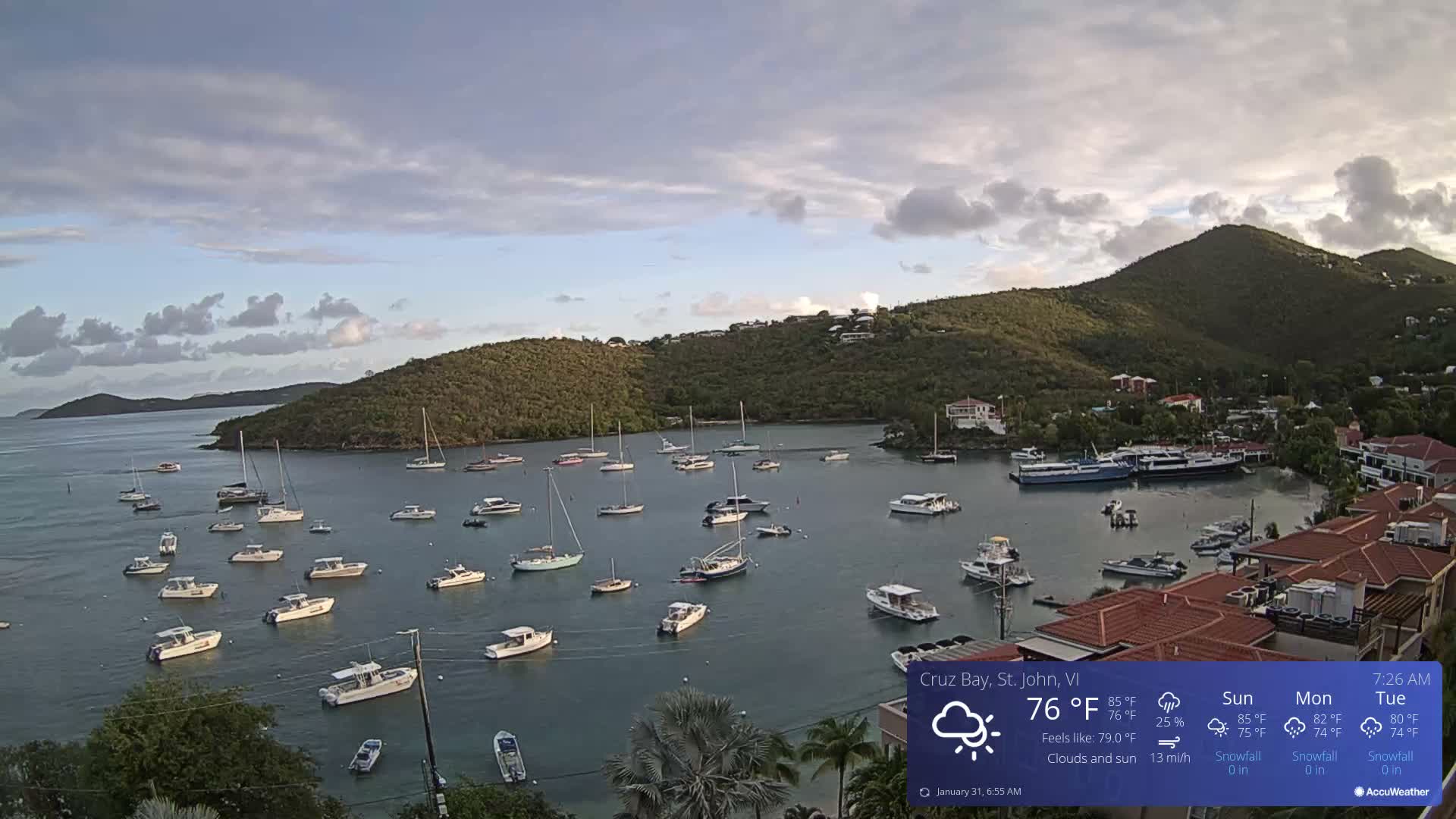 St. John, Cruz Bay Skyline Live Cam - Cruz Bay, St. John, United States Virgin Islands, USA