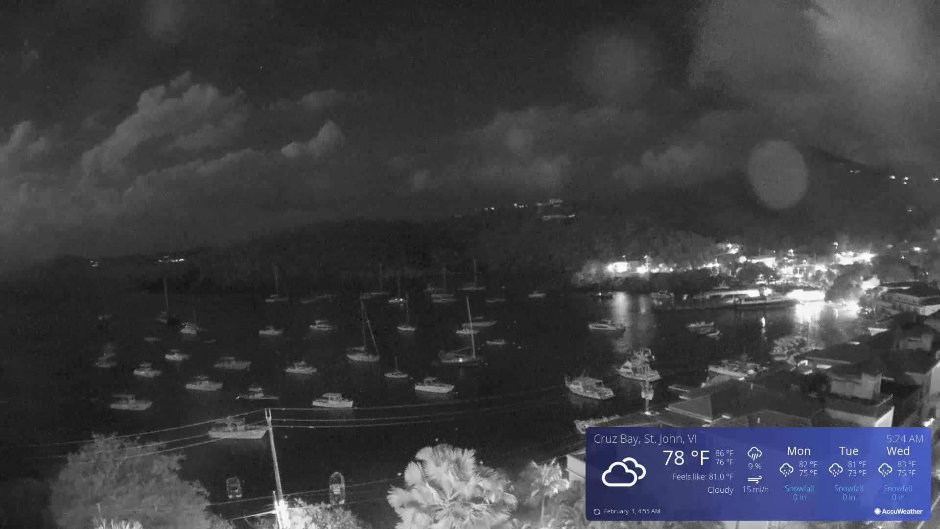 St. John, Cruz Bay Skyline Live Cam - Cruz Bay, St. John, United States Virgin Islands, USA