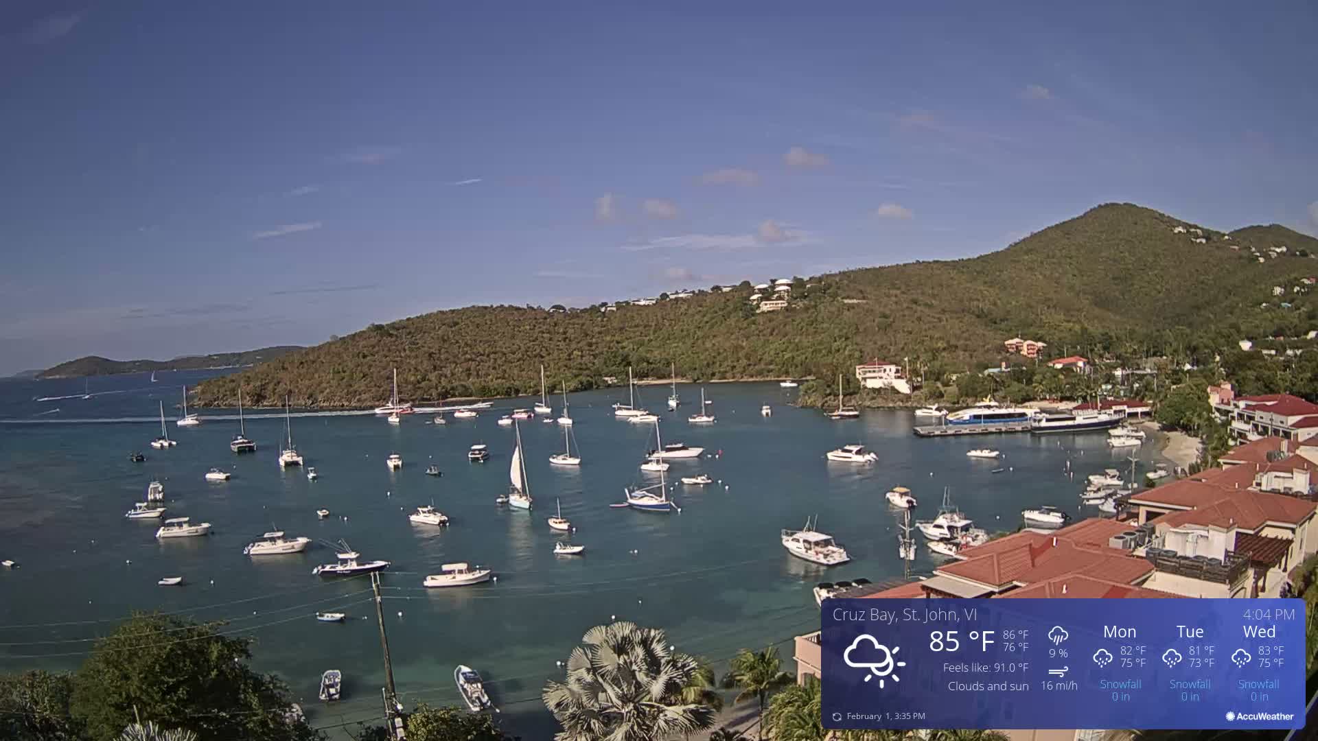 St. John, Cruz Bay Skyline Live Cam - Cruz Bay, St. John, United States Virgin Islands, USA