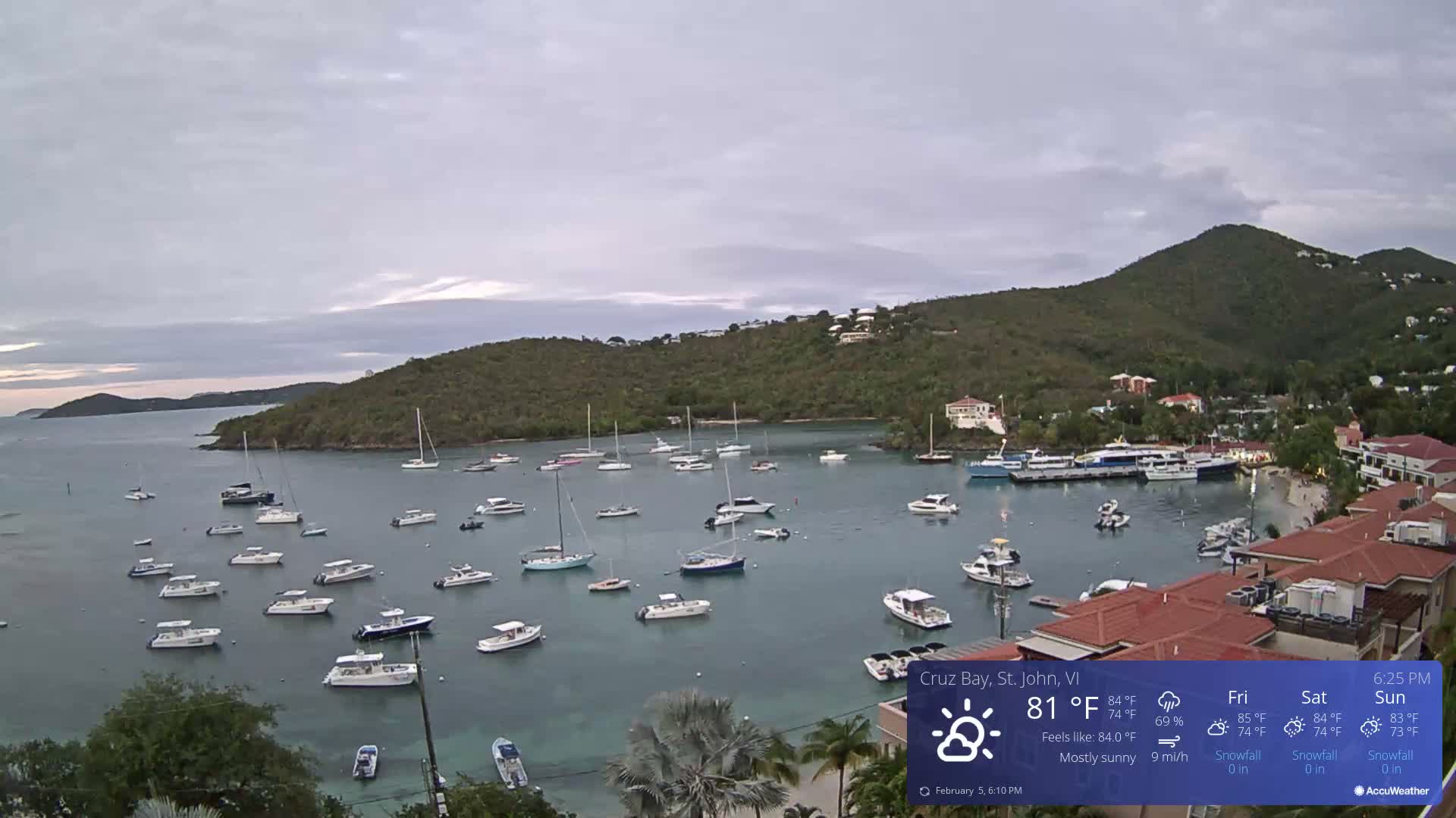 St. John, Cruz Bay Skyline Live Cam - Cruz Bay, St. John, United States Virgin Islands, USA