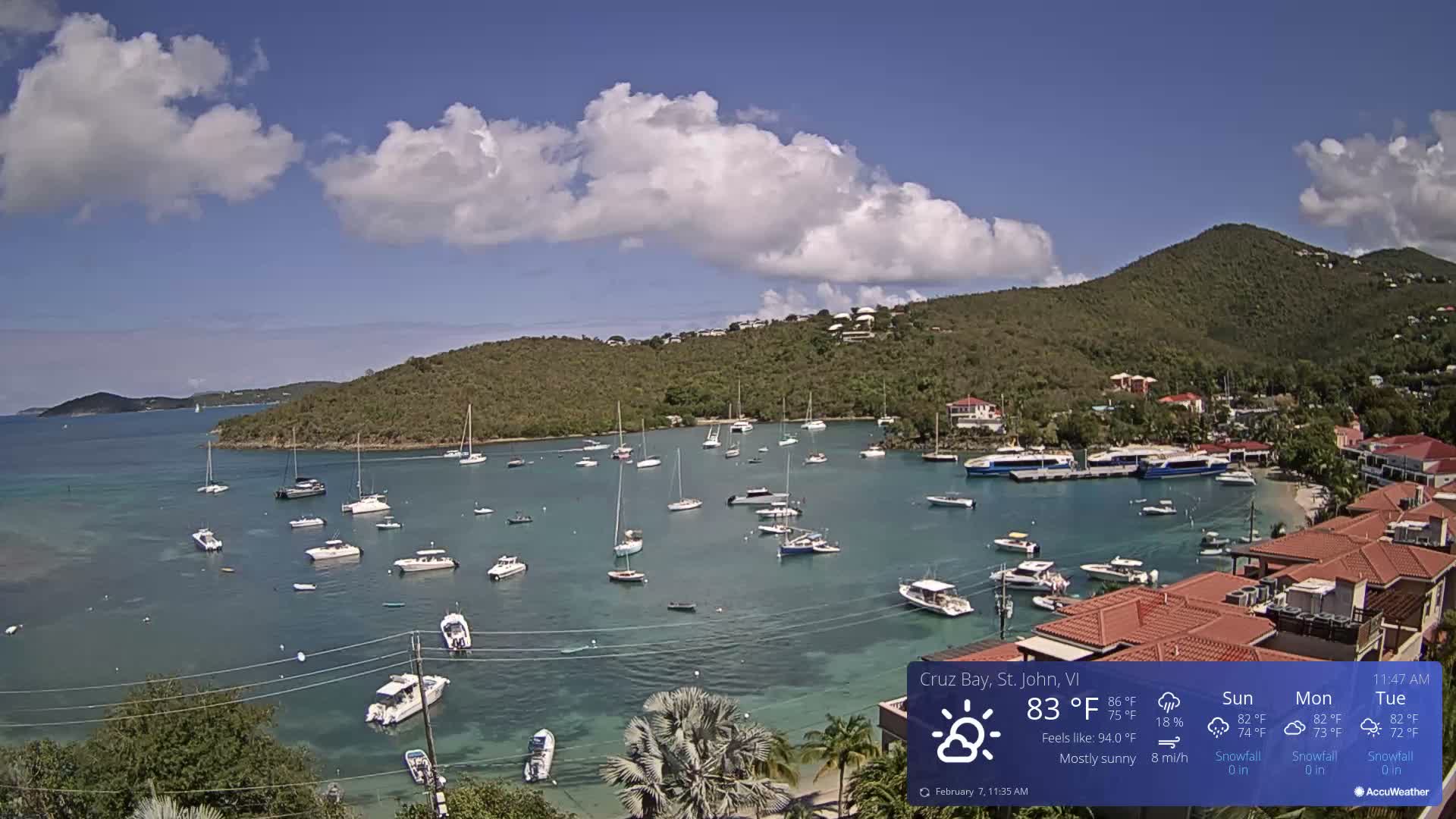 St. John, Cruz Bay Skyline Live Cam - Cruz Bay, St. John, United States Virgin Islands, USA