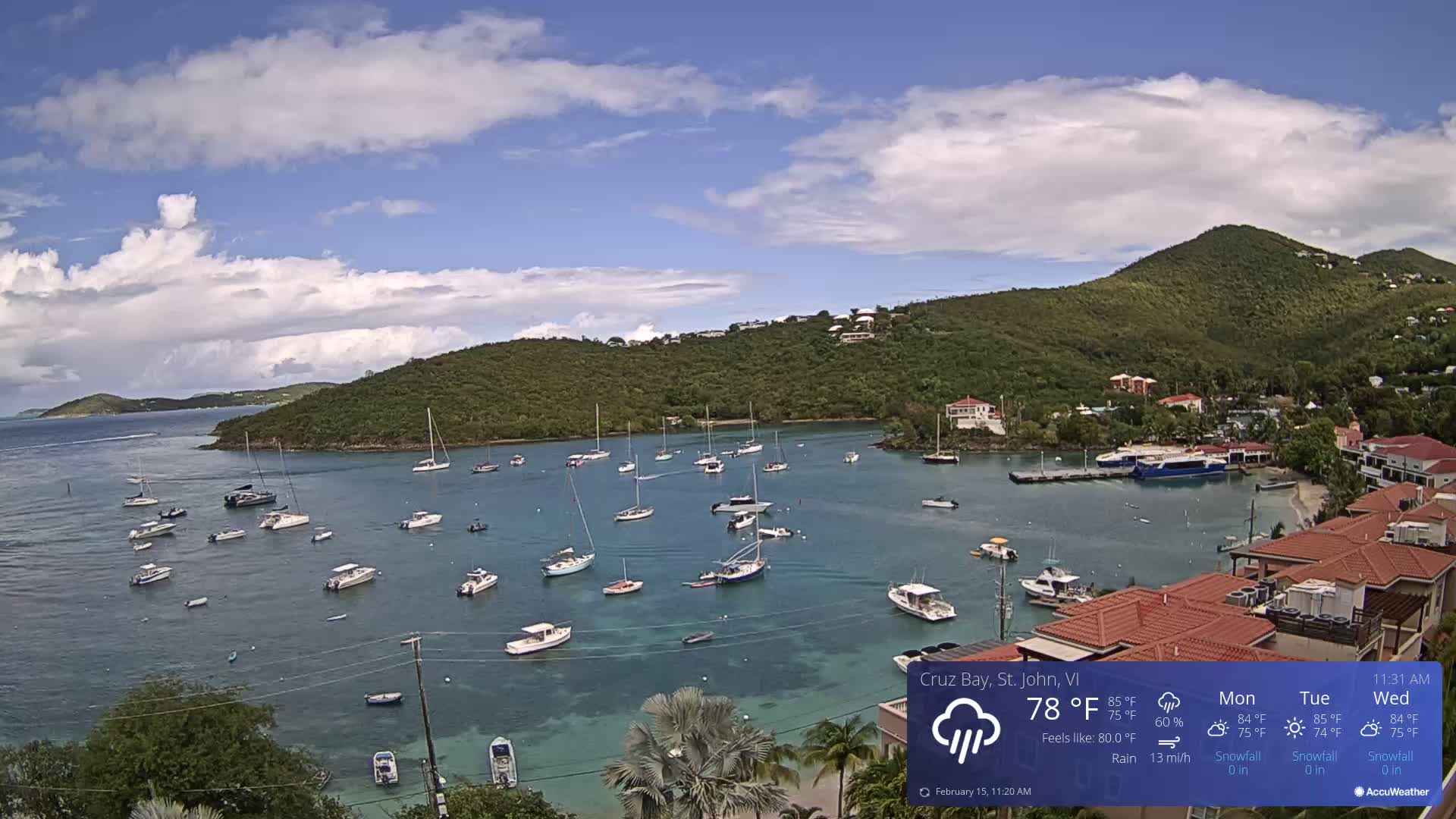 St. John, Cruz Bay Skyline Live Cam - Cruz Bay, St. John, United States Virgin Islands, USA