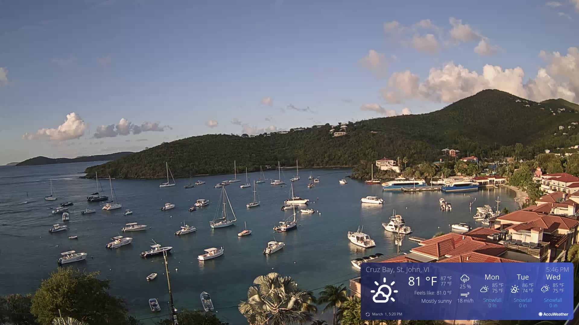 St. John, Cruz Bay Skyline Live Cam - Cruz Bay, St. John, United States Virgin Islands, USA