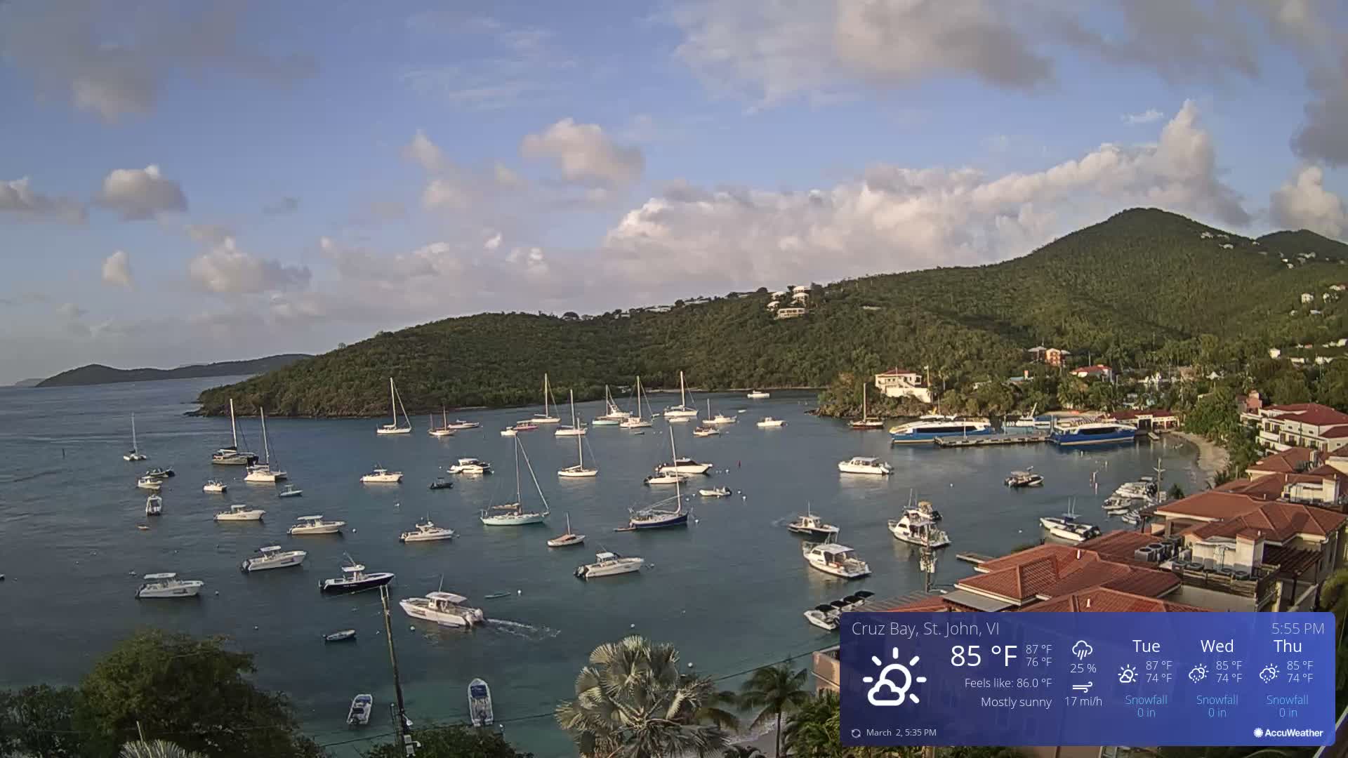 St. John, Cruz Bay Skyline Live Cam - Cruz Bay, St. John, United States Virgin Islands, USA