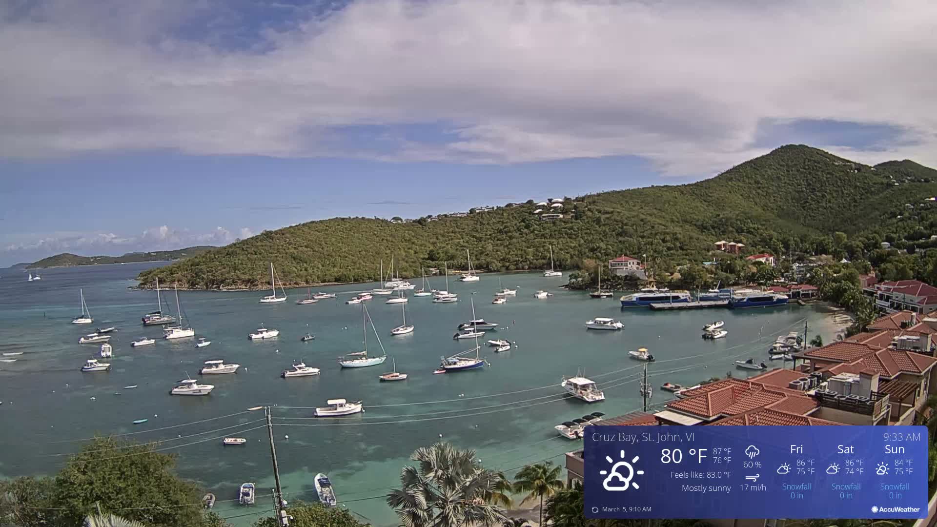 St. John, Cruz Bay Skyline Live Cam - Cruz Bay, St. John, United States Virgin Islands, USA