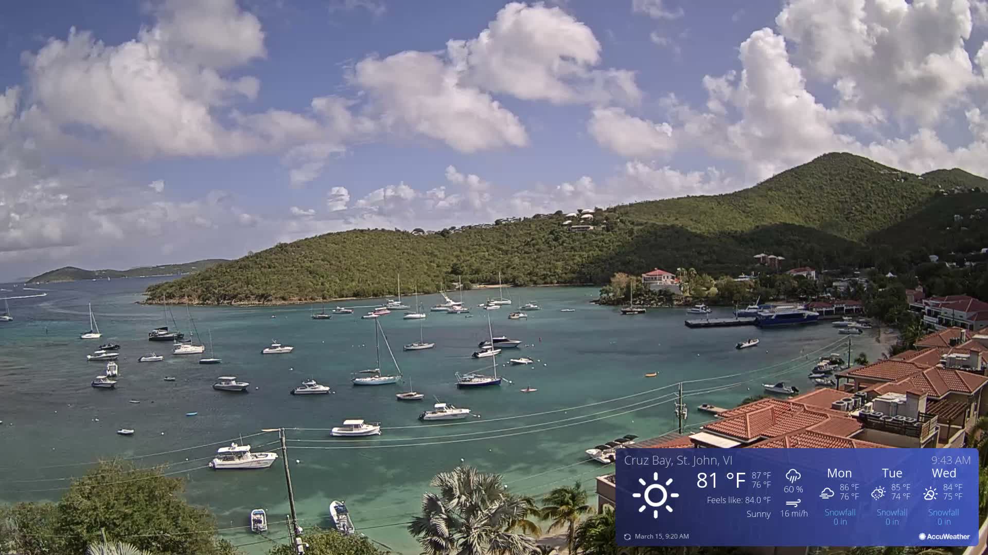 St. John, Cruz Bay Skyline Live Cam - Cruz Bay, St. John, United States Virgin Islands, USA