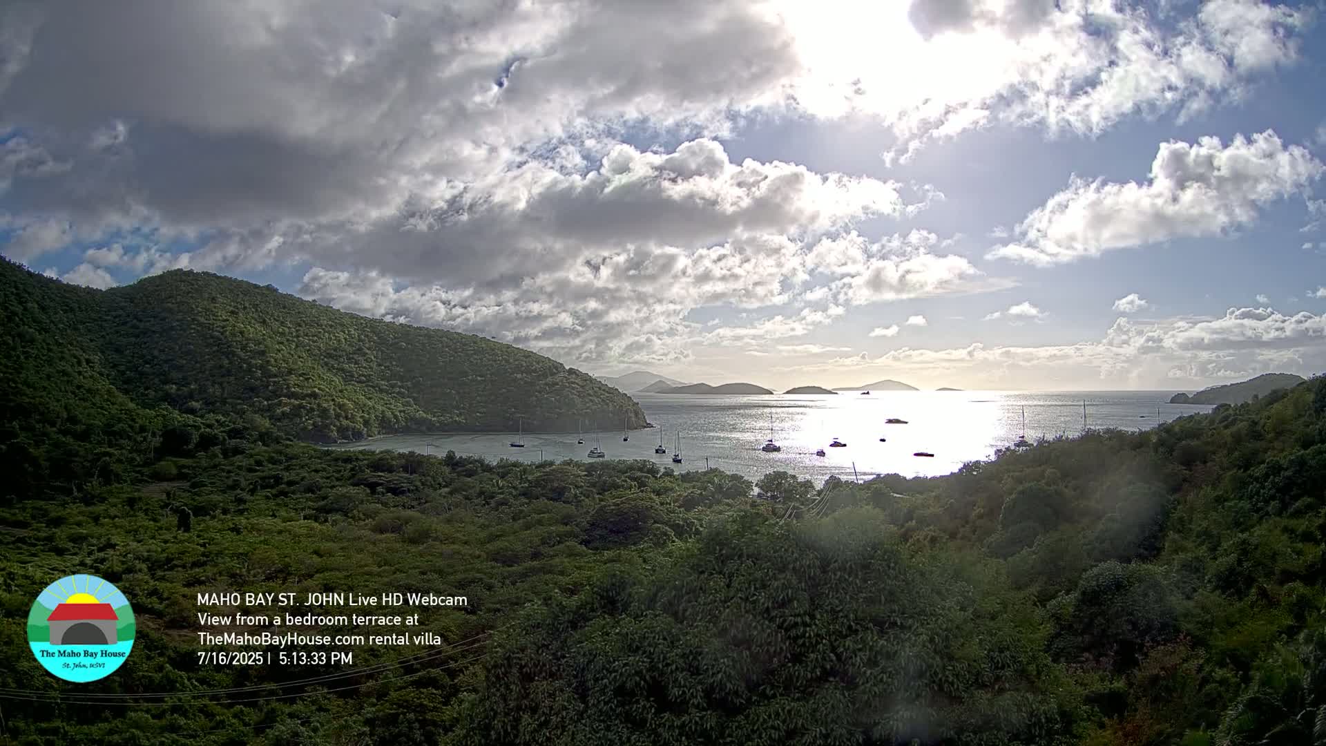 St. John, Maho Bay Skyline Live Cam - Central, St. John, United States Virgin Islands, USA