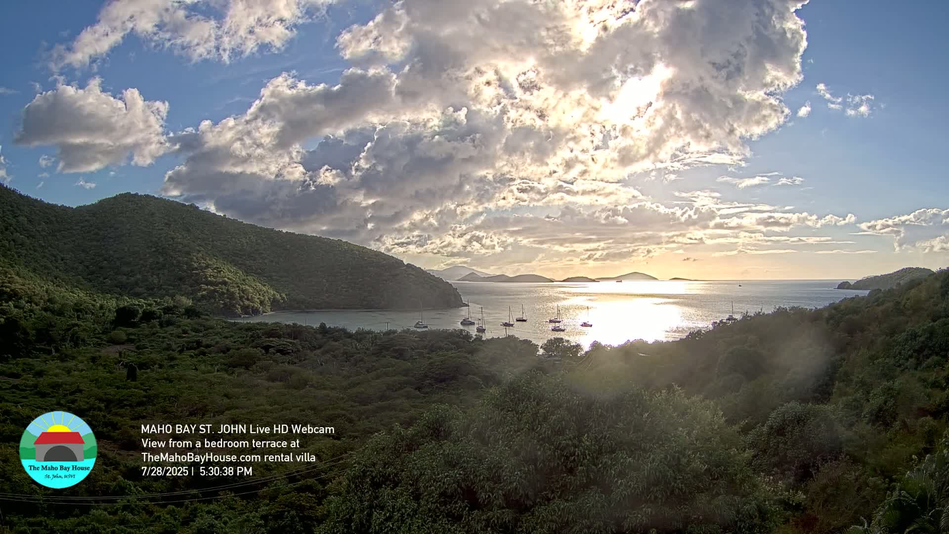 St. John, Maho Bay Skyline Live Cam - Central, St. John, United States Virgin Islands, USA