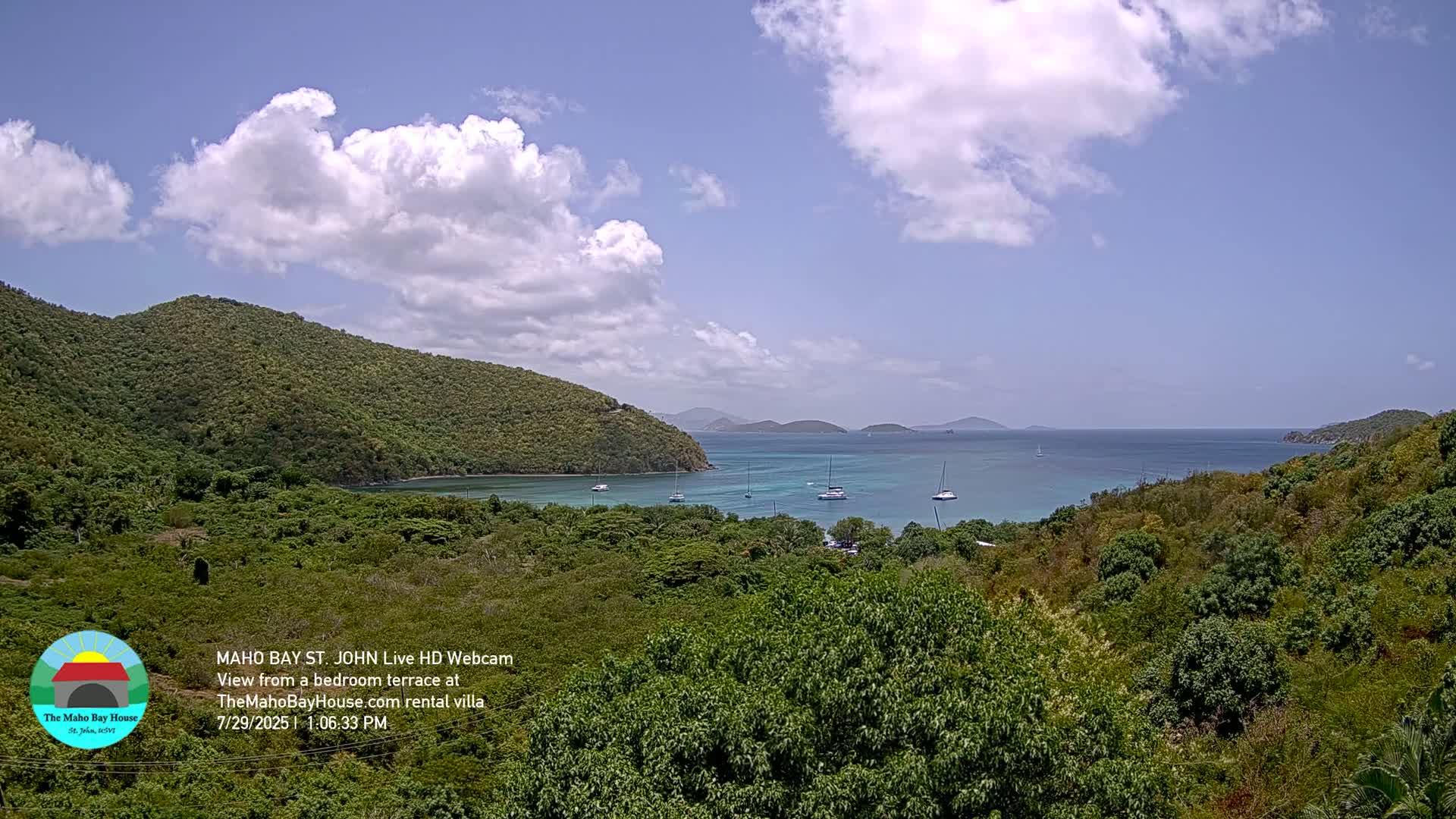 St. John, Maho Bay Skyline Live Cam - Central, St. John, United States Virgin Islands, USA