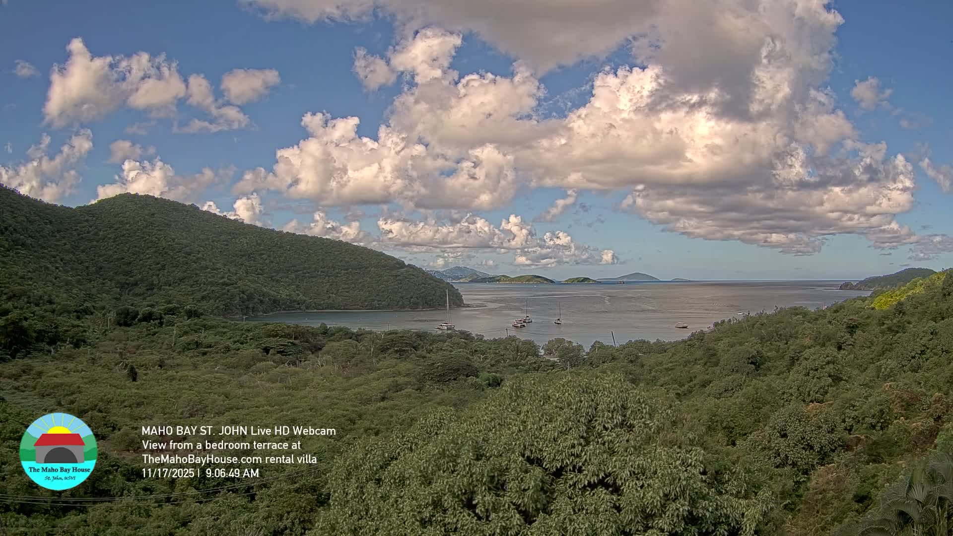St. John, Maho Bay Skyline Live Cam - Central, St. John, United States Virgin Islands, USA