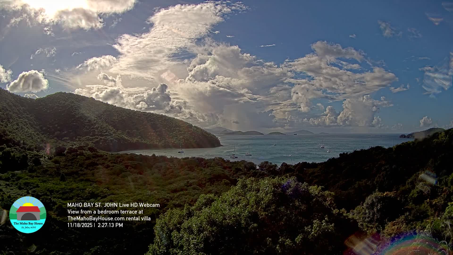 St. John, Maho Bay Skyline Live Cam - Central, St. John, United States Virgin Islands, USA