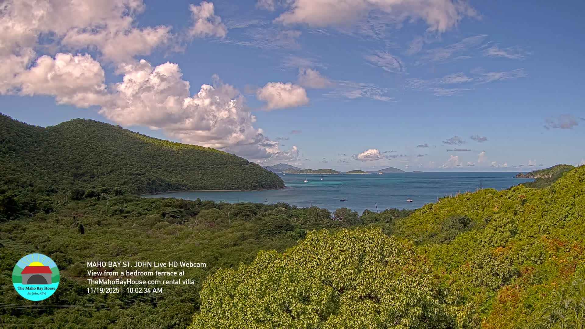St. John, Maho Bay Skyline Live Cam - Central, St. John, United States Virgin Islands, USA