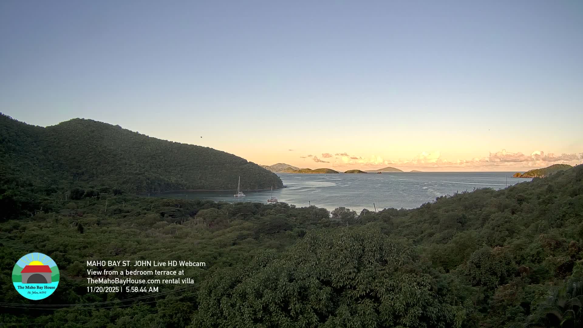 St. John, Maho Bay Skyline Live Cam - Central, St. John, United States Virgin Islands, USA