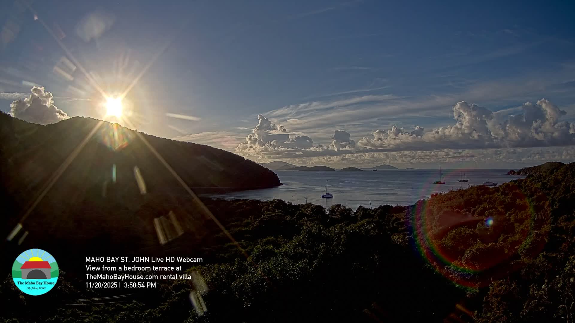 St. John, Maho Bay Skyline Live Cam - Central, St. John, United States Virgin Islands, USA