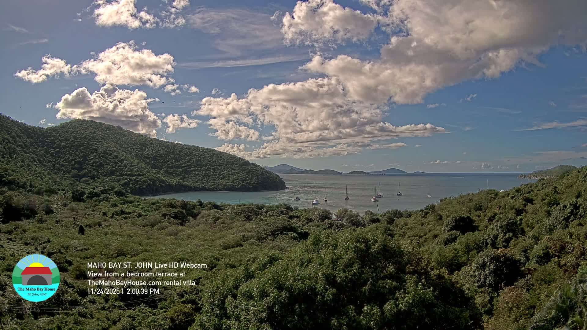 St. John, Maho Bay Skyline Live Cam - Central, St. John, United States Virgin Islands, USA