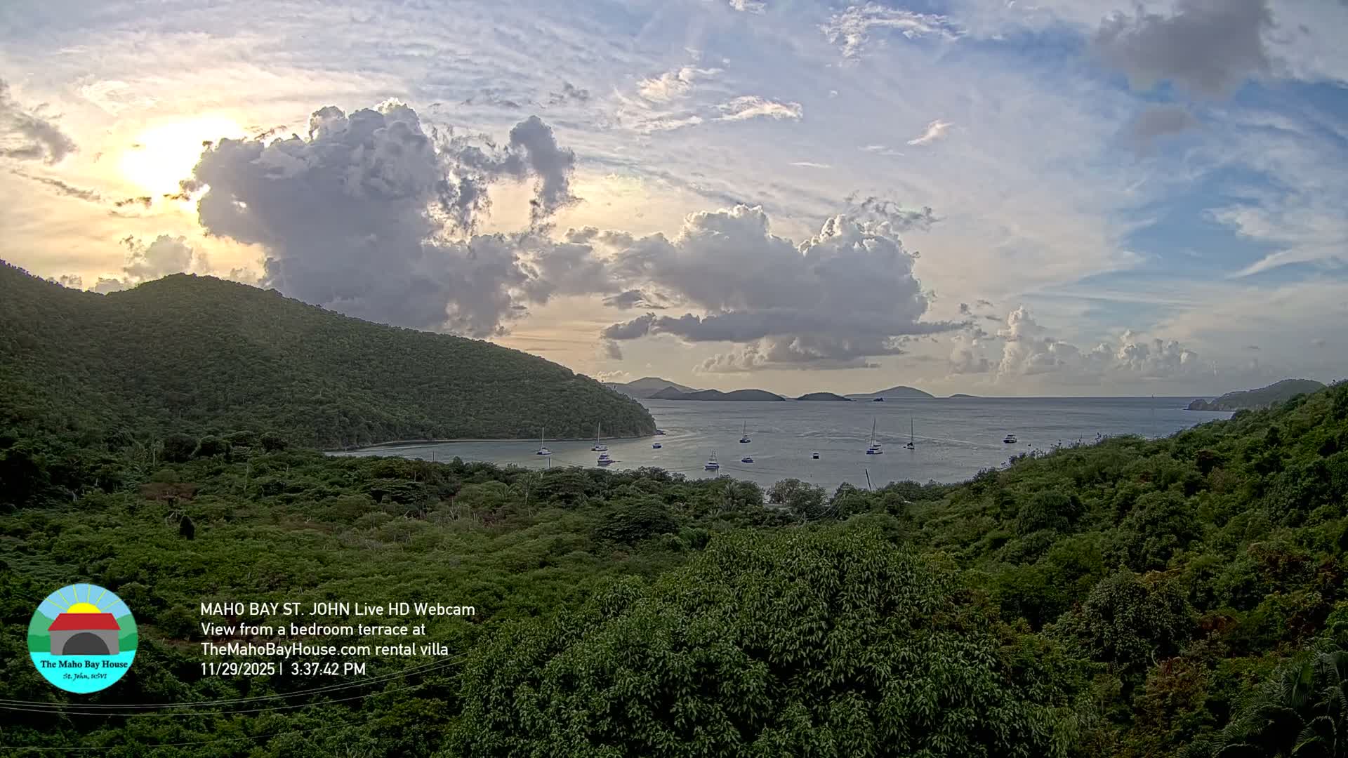 St. John, Maho Bay Skyline Live Cam - Central, St. John, United States Virgin Islands, USA