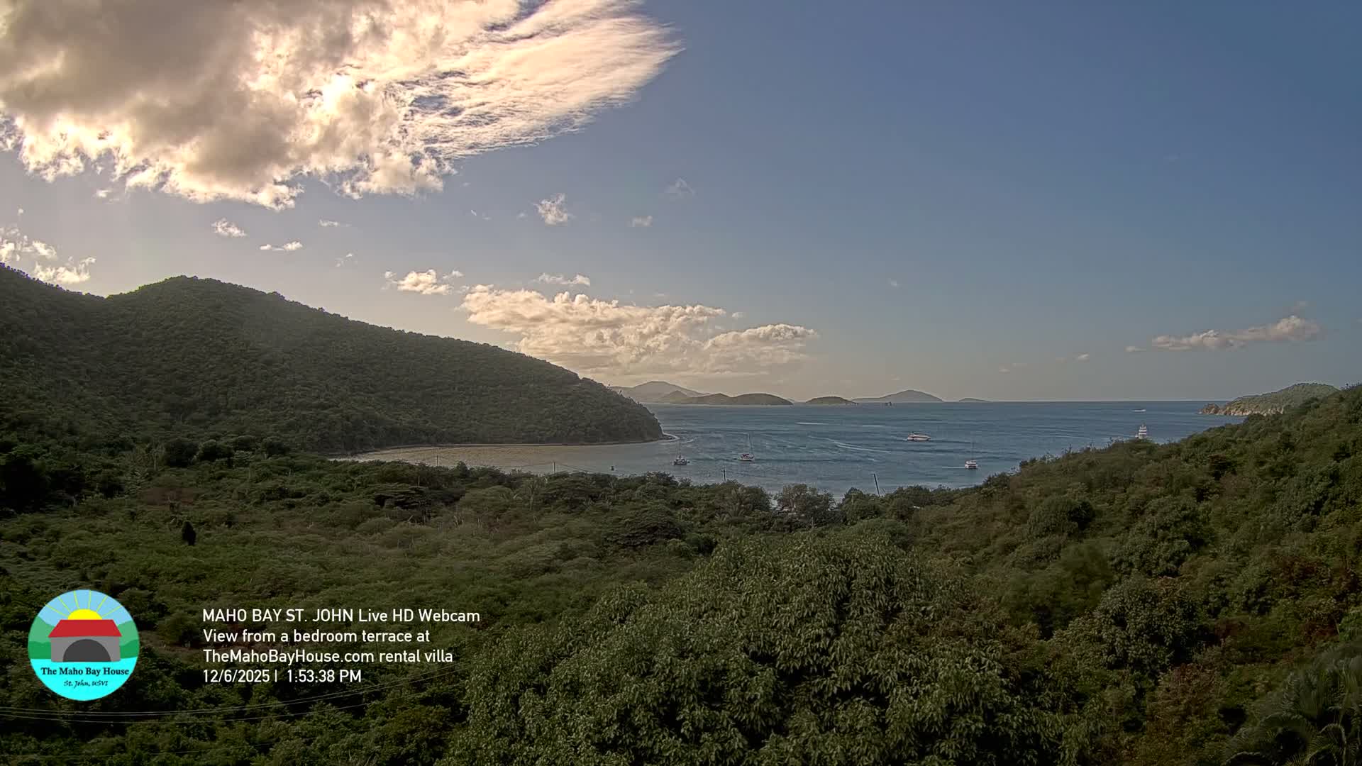 St. John, Maho Bay Skyline Live Cam - Central, St. John, United States Virgin Islands, USA