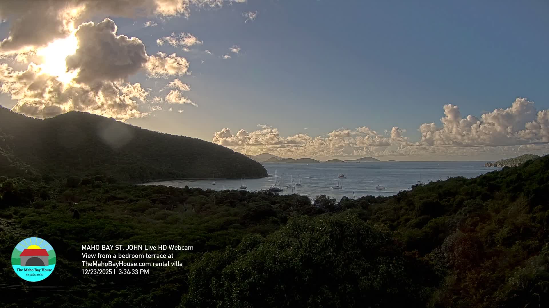 St. John, Maho Bay Skyline Live Cam - Central, St. John, United States Virgin Islands, USA