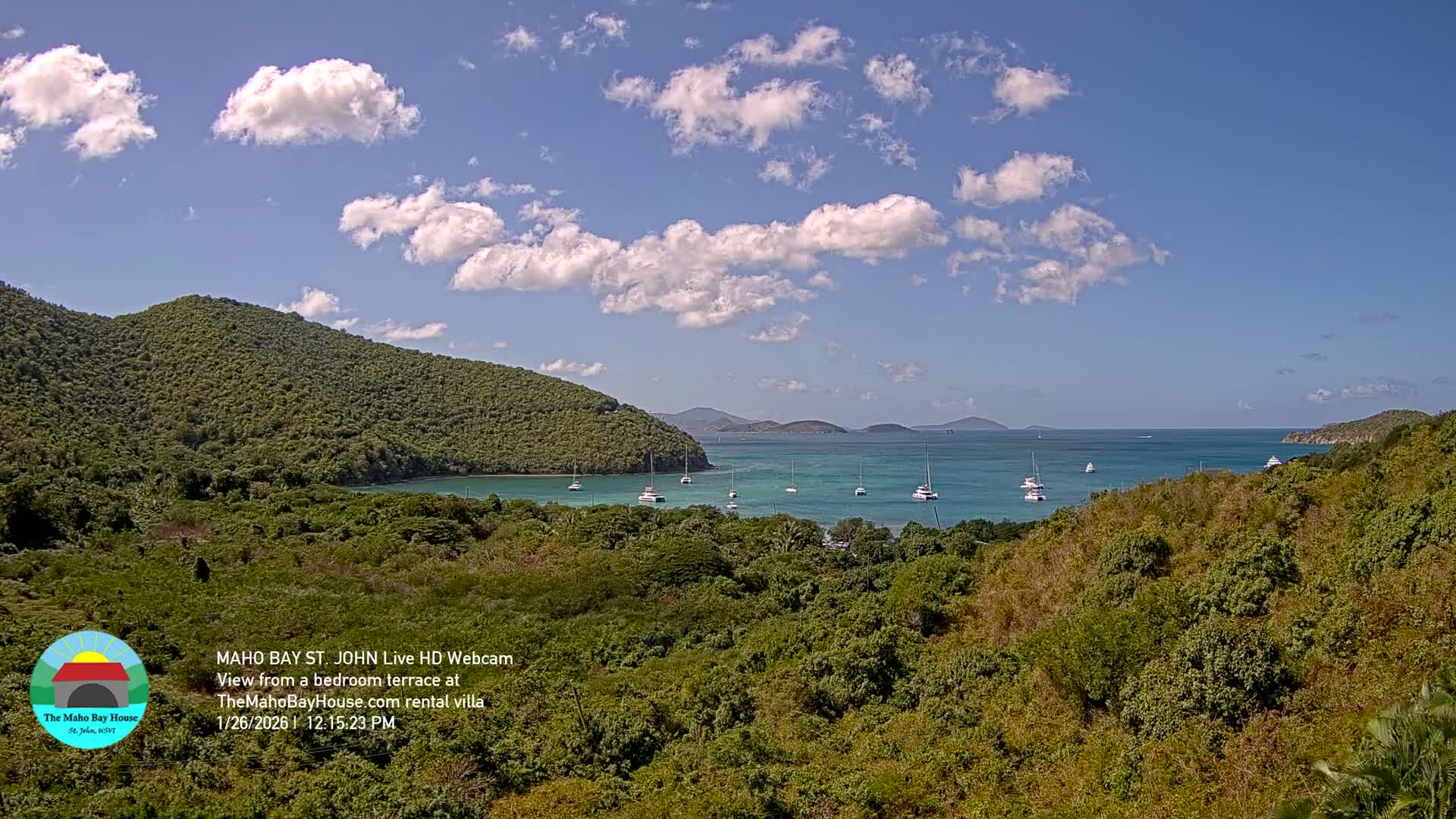 St. John, Maho Bay Skyline Live Cam - Central, St. John, United States Virgin Islands, USA