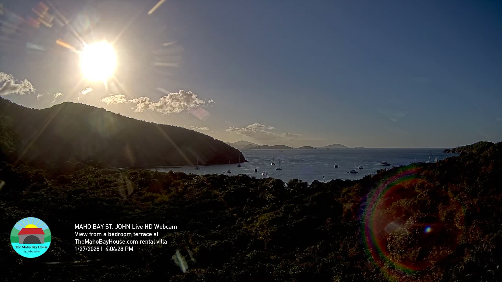 St. John, Maho Bay Skyline Live Cam - Central, St. John, United States Virgin Islands, USA