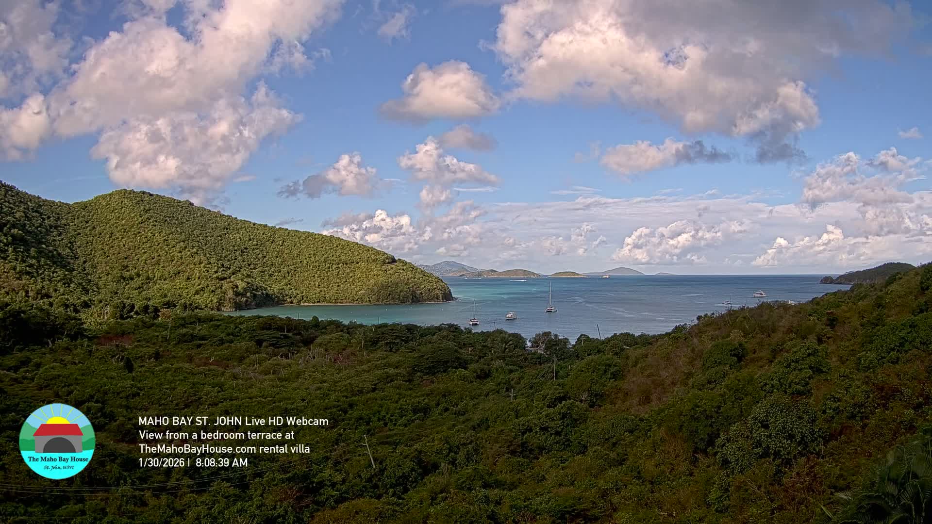 St. John, Maho Bay Skyline Live Cam - Central, St. John, United States Virgin Islands, USA