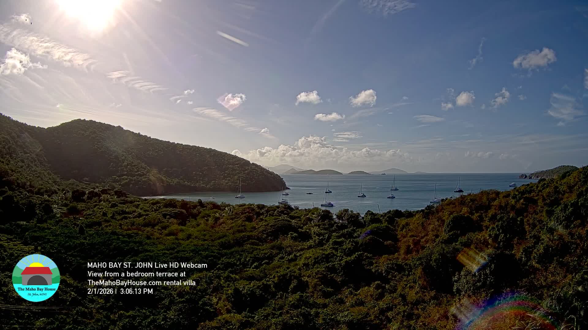 St. John, Maho Bay Skyline Live Cam - Central, St. John, United States Virgin Islands, USA