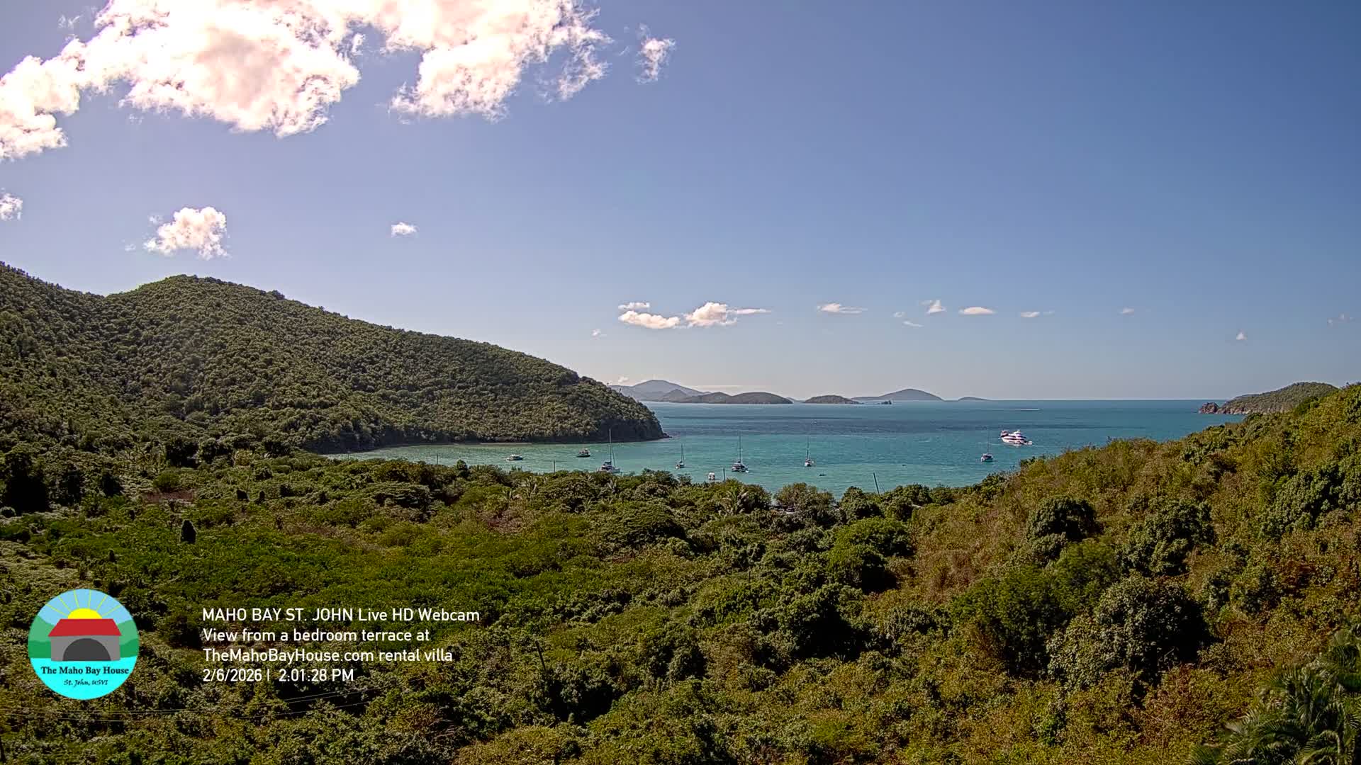 St. John, Maho Bay Skyline Live Cam - Central, St. John, United States Virgin Islands, USA