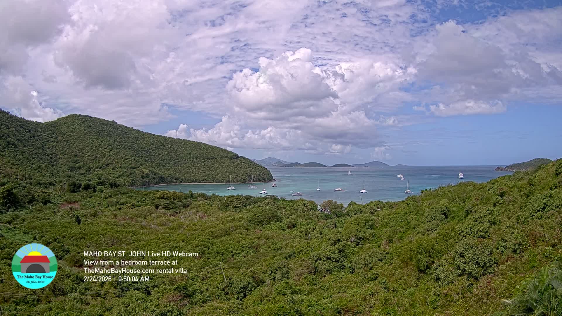 St. John, Maho Bay Skyline Live Cam - Central, St. John, United States Virgin Islands, USA