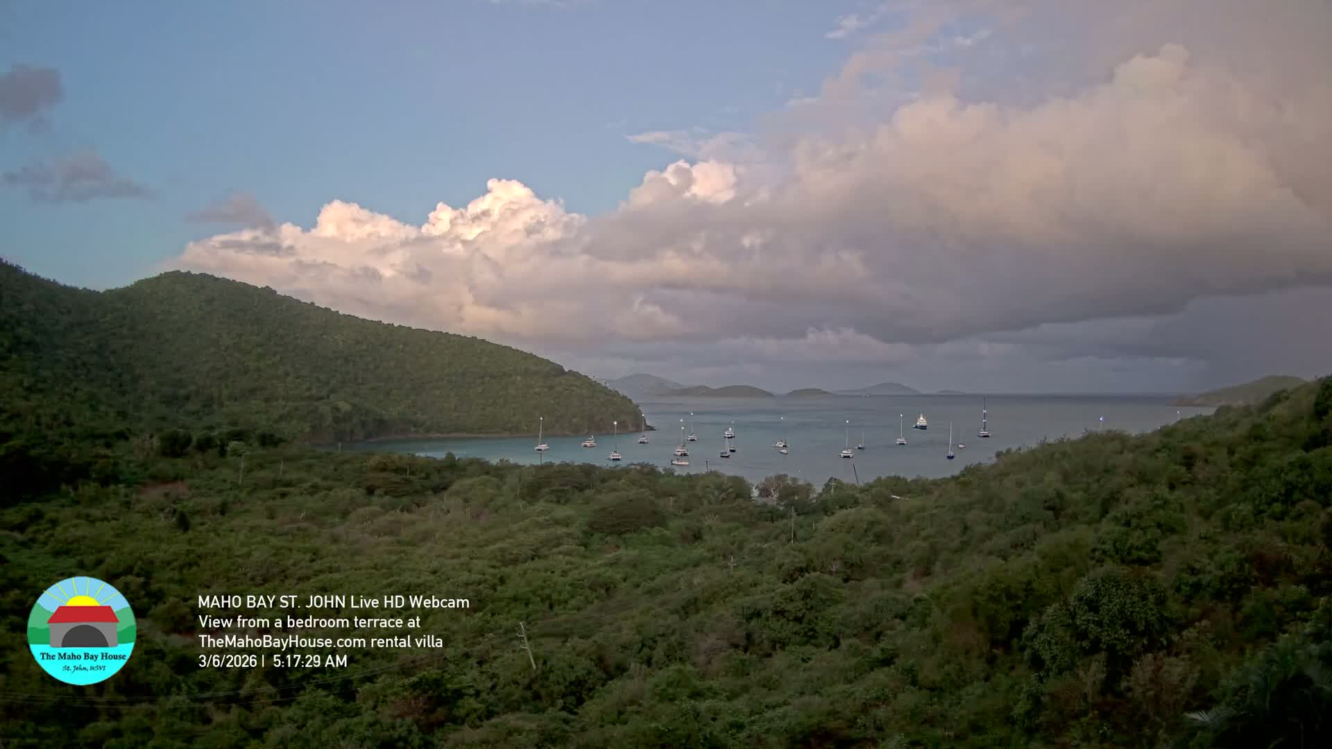 St. John, Maho Bay Skyline Live Cam - Central, St. John, United States Virgin Islands, USA