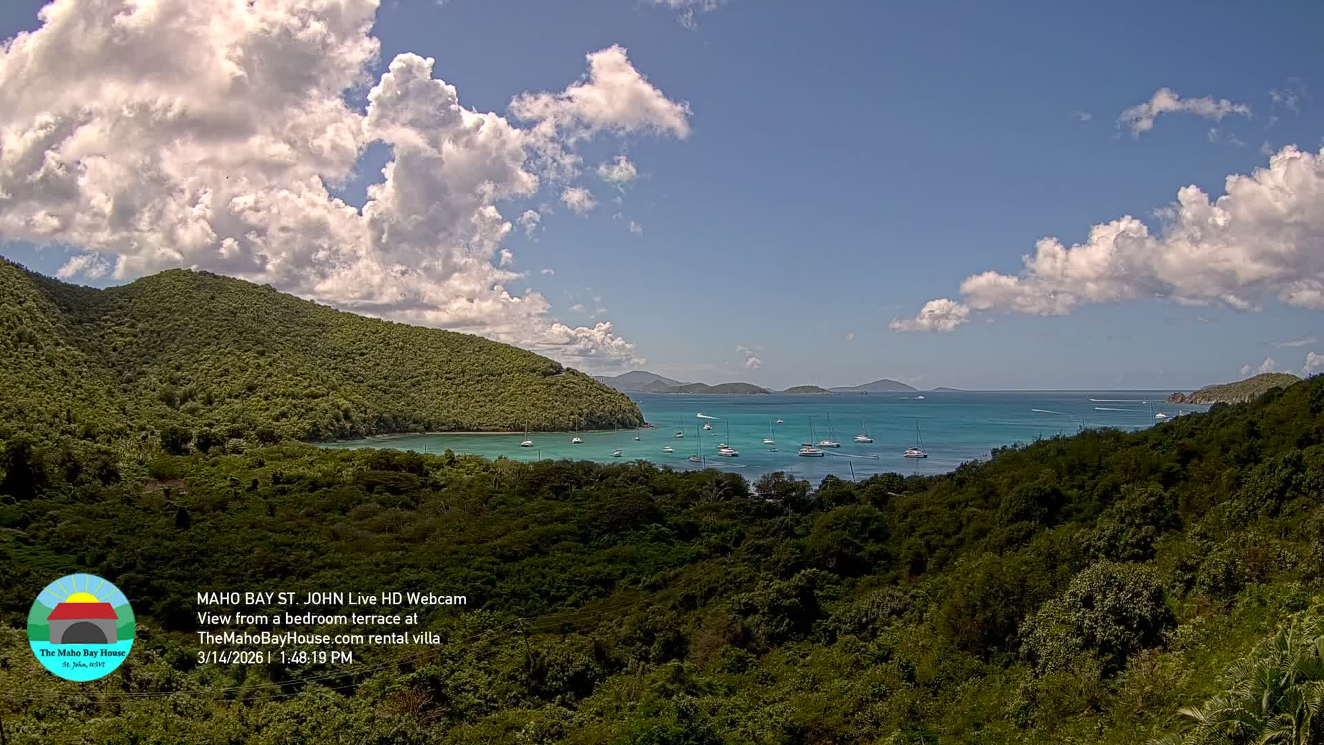St. John, Maho Bay Skyline Live Cam - Central, St. John, United States Virgin Islands, USA
