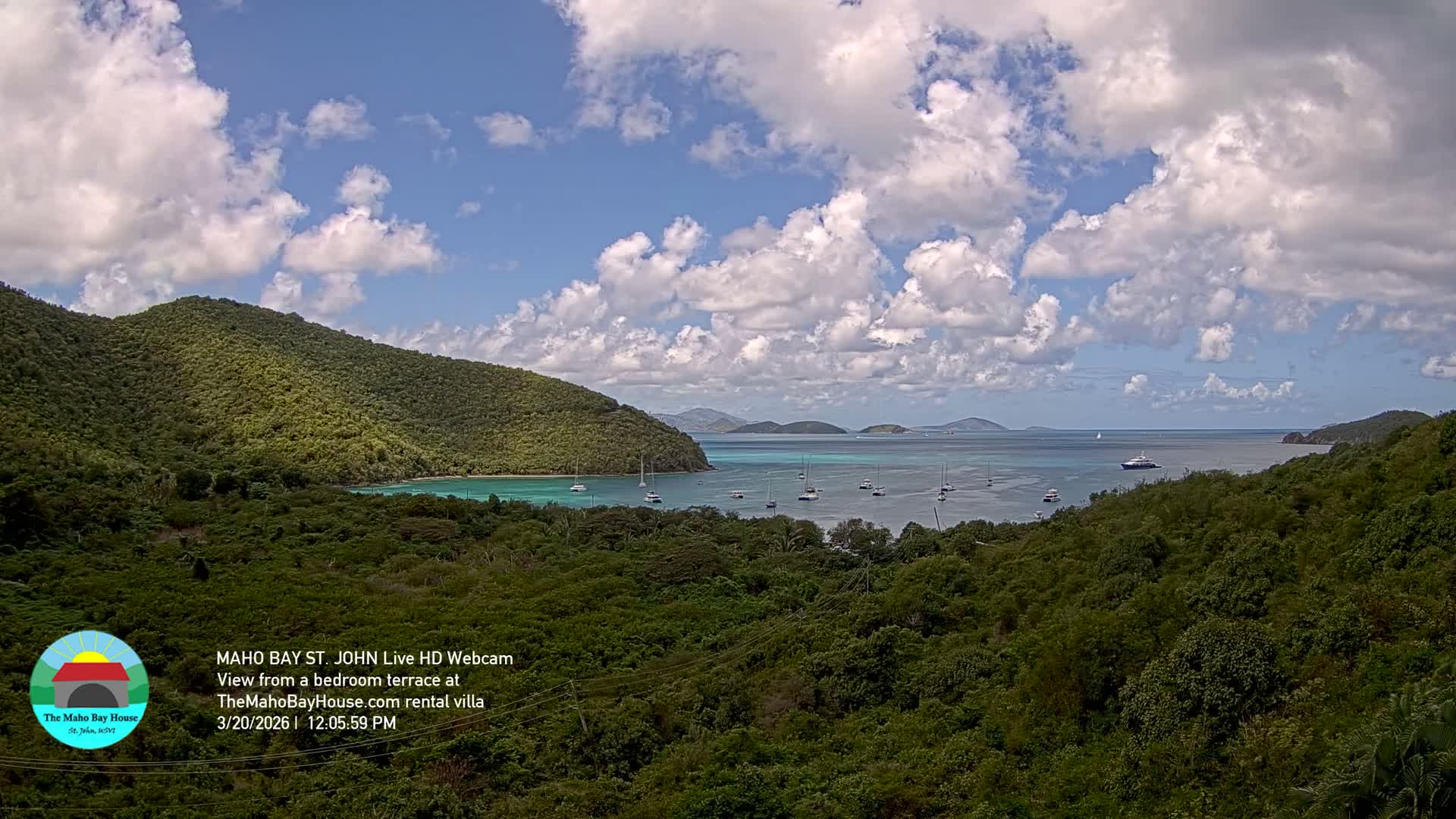 St. John, Maho Bay Skyline Live Cam - Central, St. John, United States Virgin Islands, USA