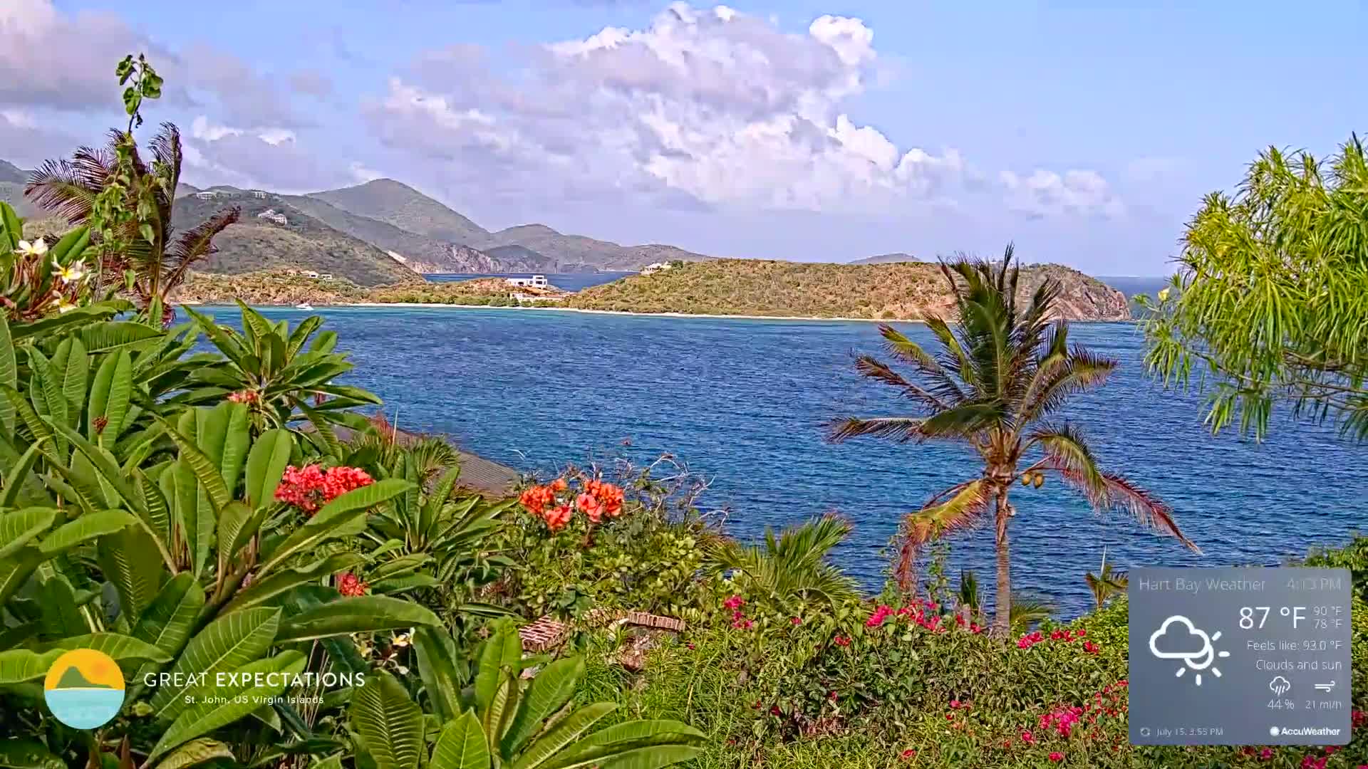 St. John, Hart & Rendezvous Bays Live Cam - Cruz Bay, St. John, United States Virgin Islands, USA