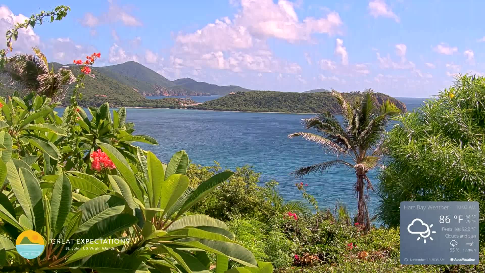 St. John, Hart & Rendezvous Bays Live Cam - Cruz Bay, St. John, United States Virgin Islands, USA