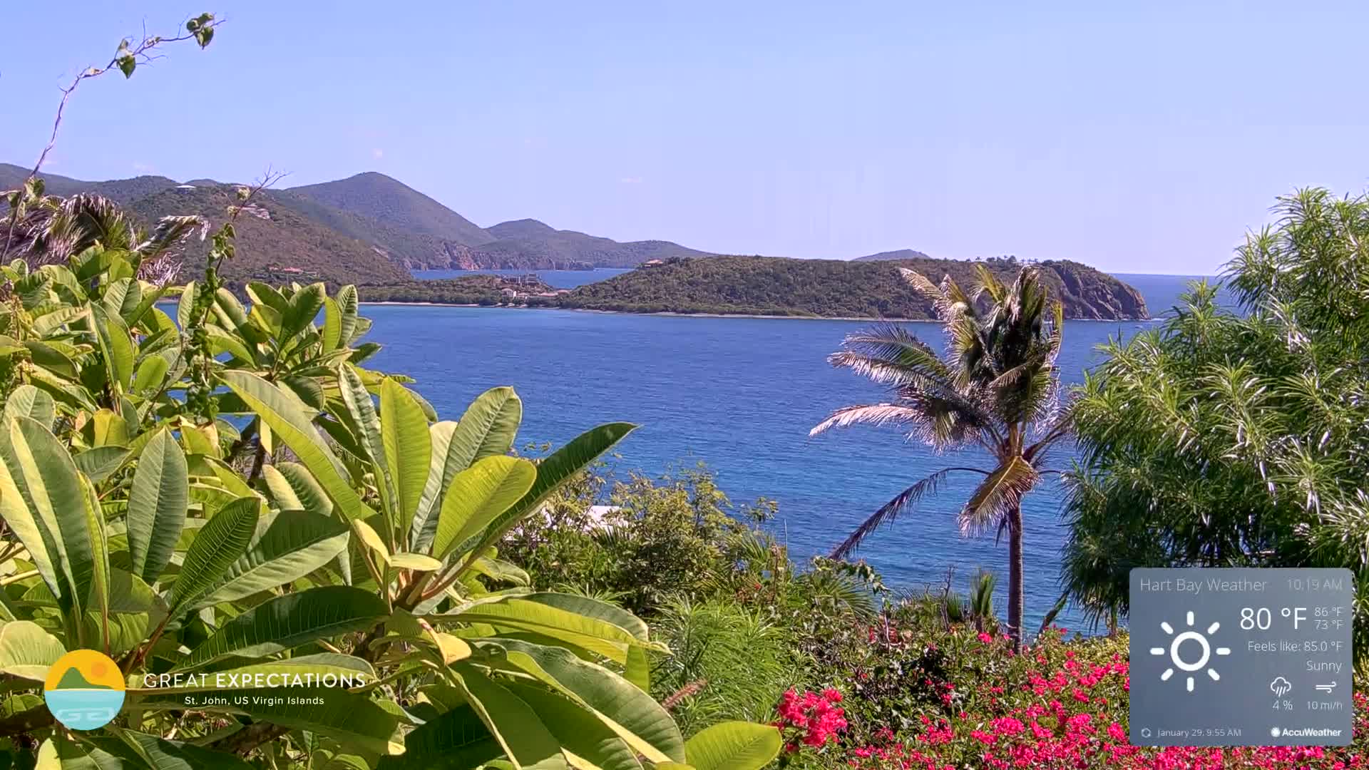St. John, Hart & Rendezvous Bays Live Cam - Cruz Bay, St. John, United States Virgin Islands, USA