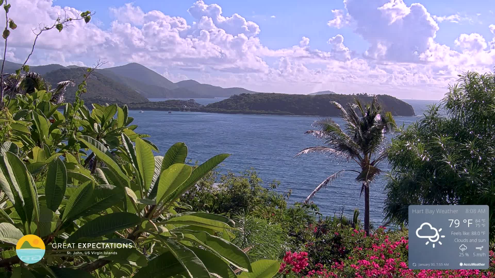 St. John, Hart & Rendezvous Bays Live Cam - Cruz Bay, St. John, United States Virgin Islands, USA