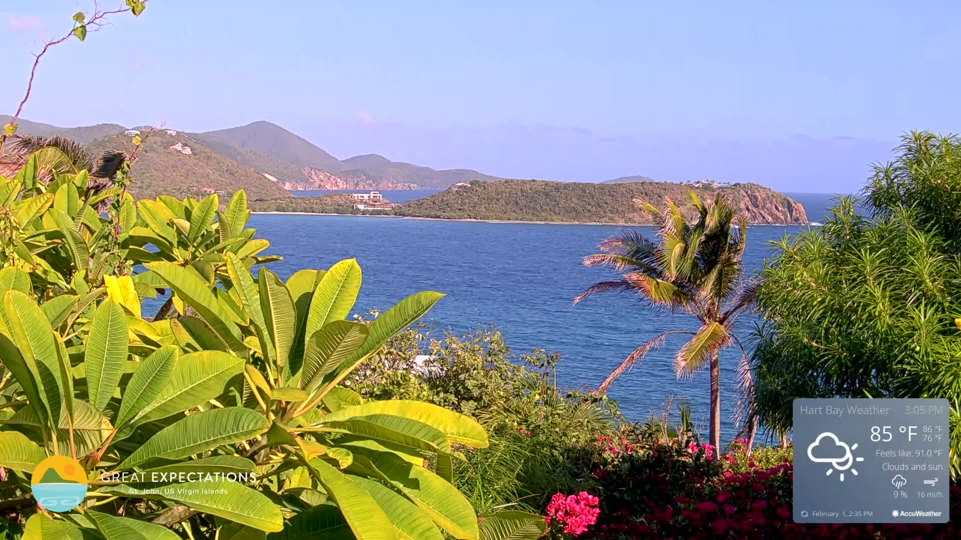 St. John, Hart & Rendezvous Bays Live Cam - Cruz Bay, St. John, United States Virgin Islands, USA