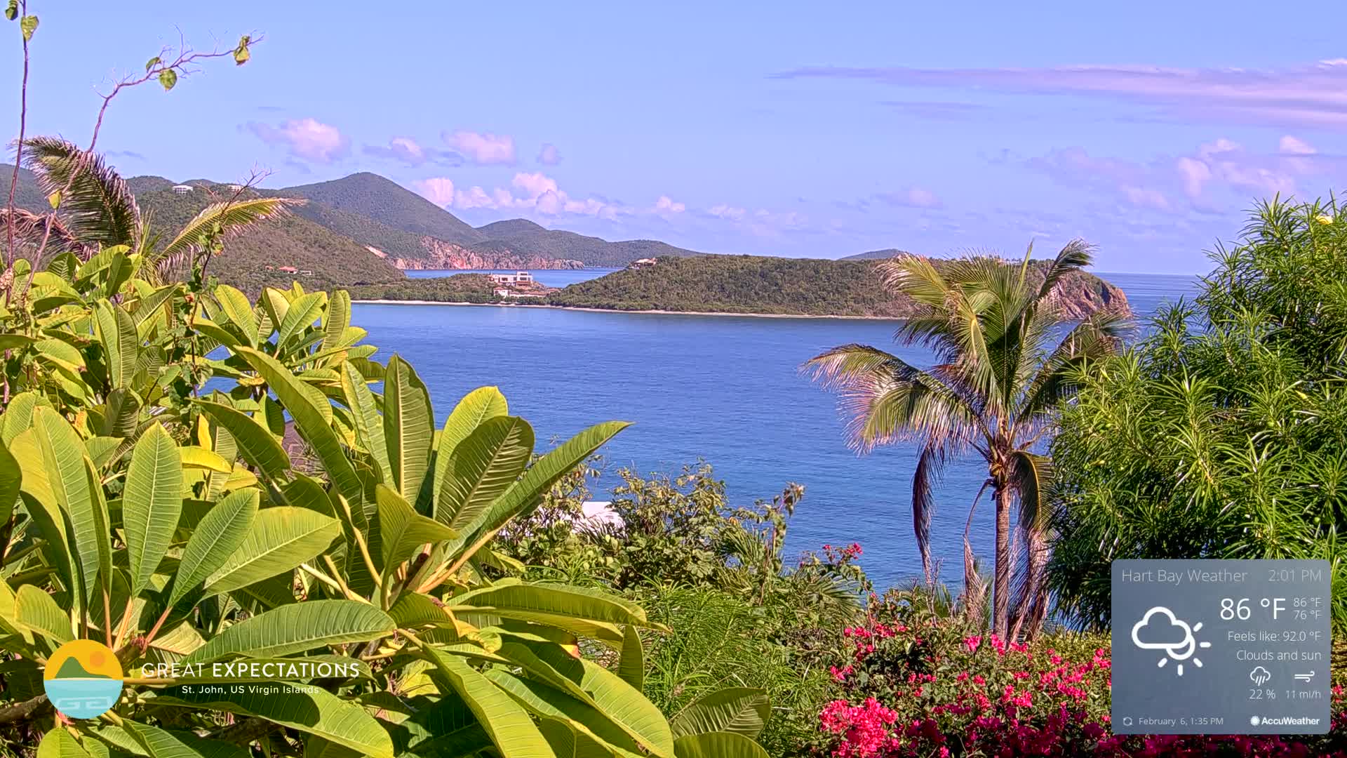 St. John, Hart & Rendezvous Bays Live Cam - Cruz Bay, St. John, United States Virgin Islands, USA