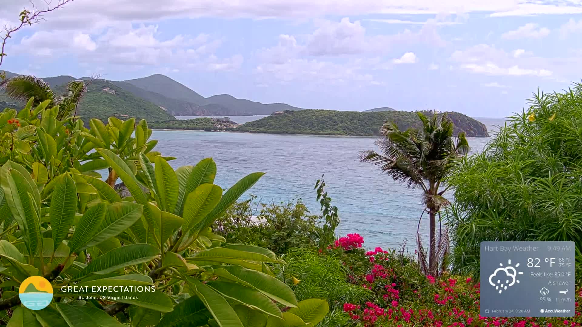 St. John, Hart & Rendezvous Bays Live Cam - Cruz Bay, St. John, United States Virgin Islands, USA