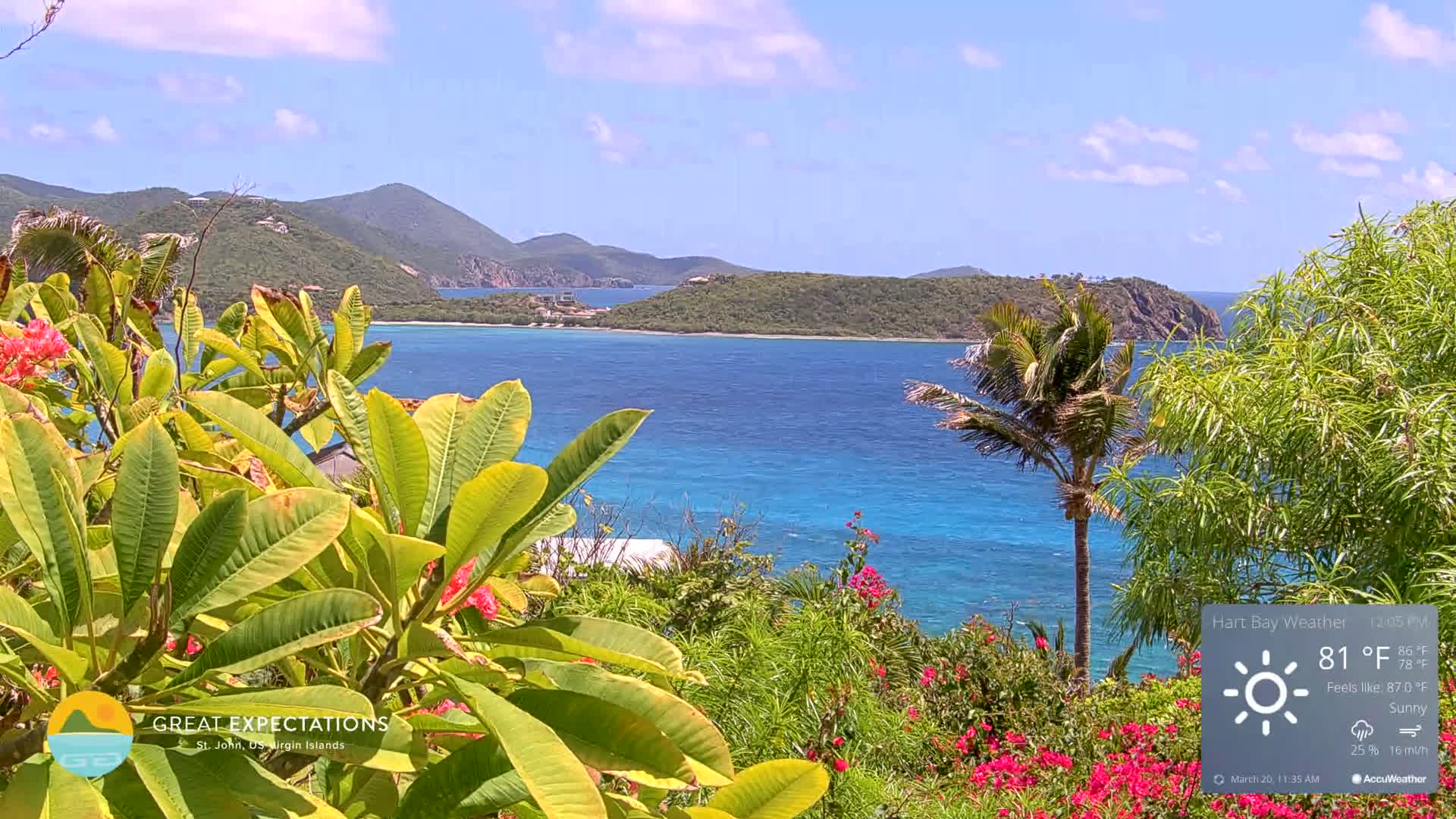 St. John, Hart & Rendezvous Bays Live Cam - Cruz Bay, St. John, United States Virgin Islands, USA