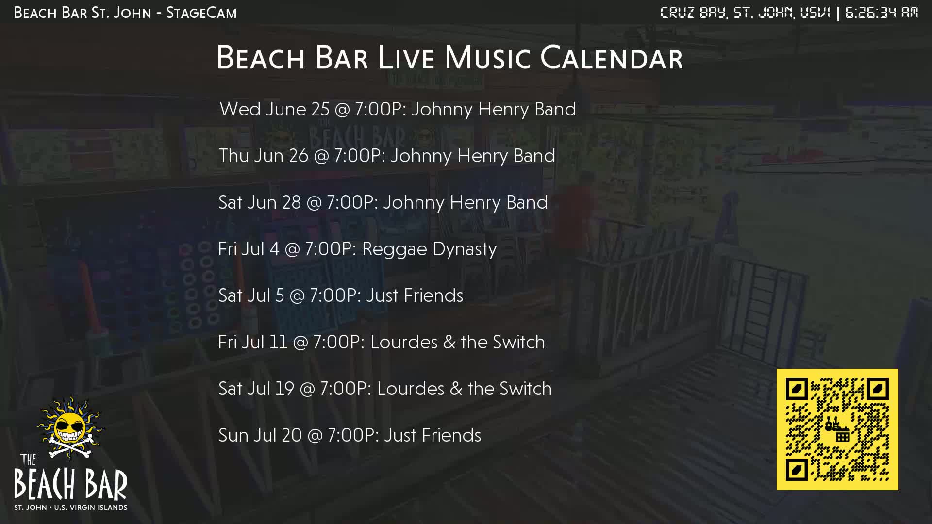 St. John, Cruz Bay The Beach Bar Stage Live Cam - Cruz Bay, St. John, United States Virgin Islands, USA