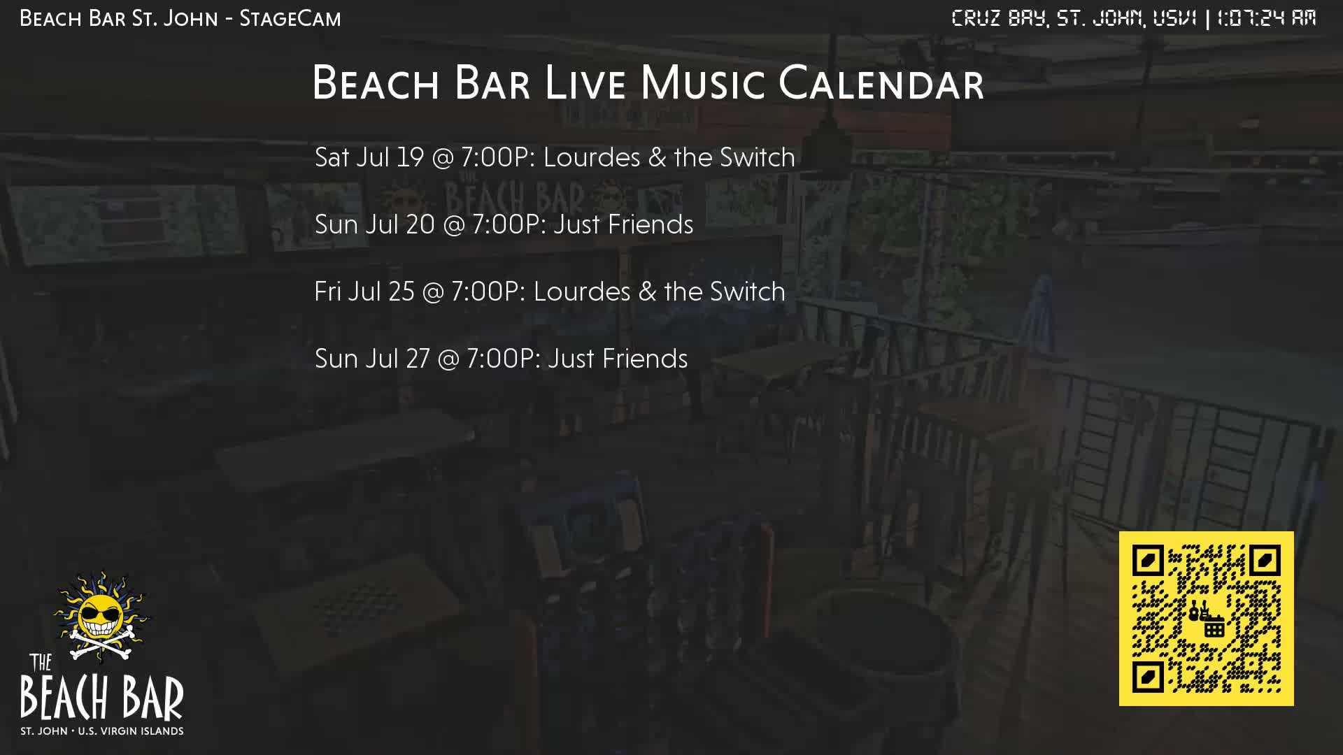St. John, Cruz Bay The Beach Bar Stage Live Cam - Cruz Bay, St. John, United States Virgin Islands, USA