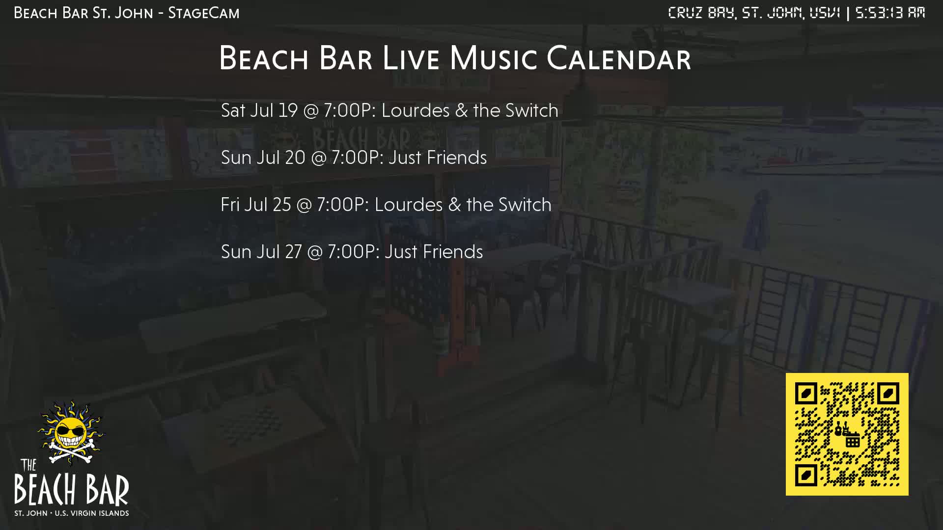 St. John, Cruz Bay The Beach Bar Stage Live Cam - Cruz Bay, St. John, United States Virgin Islands, USA