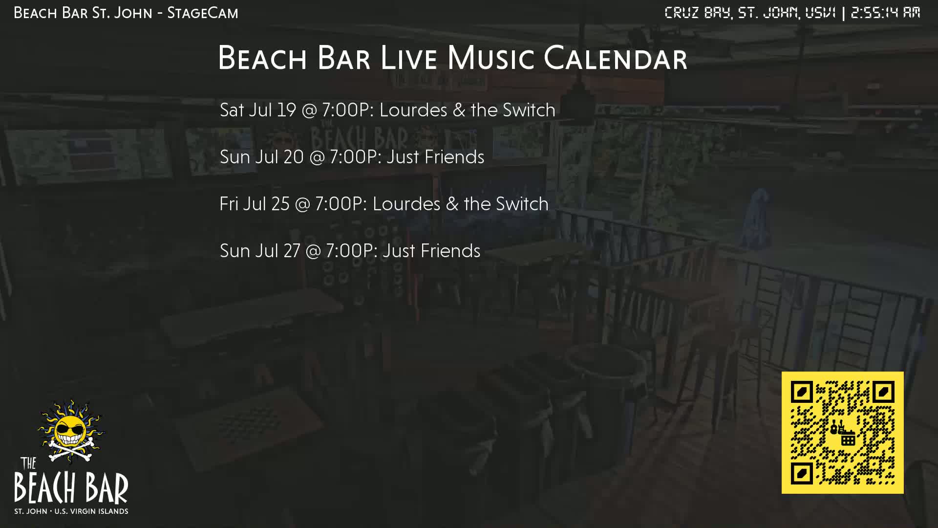 St. John, Cruz Bay The Beach Bar Stage Live Cam - Cruz Bay, St. John, United States Virgin Islands, USA